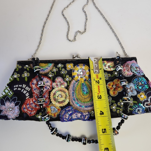 ❤️Sold!❤️ Vintage Black Embroidered Beaded Sequins Evening Bag Clutch Purse Y2K - Picture 9 of 10